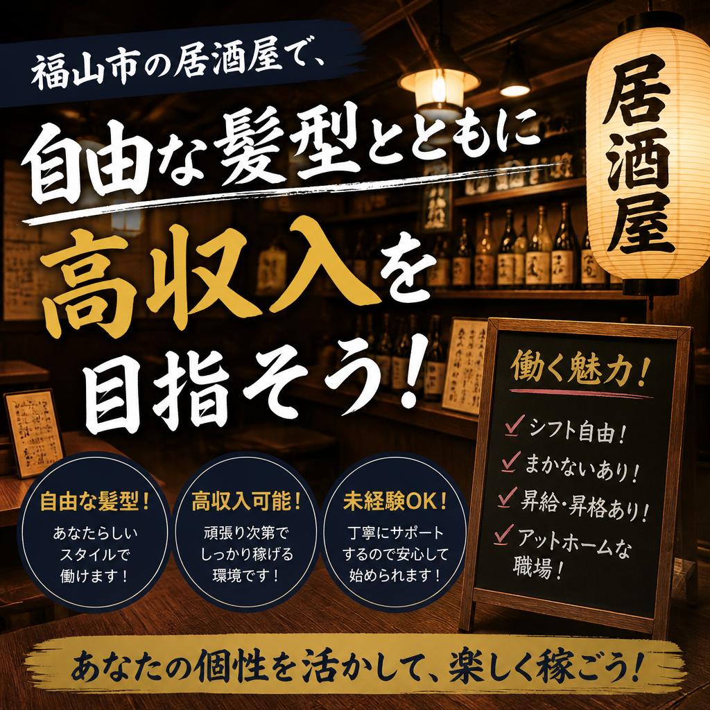 福山市の居酒屋で、自由な髪型とともに高収入を目指そう！