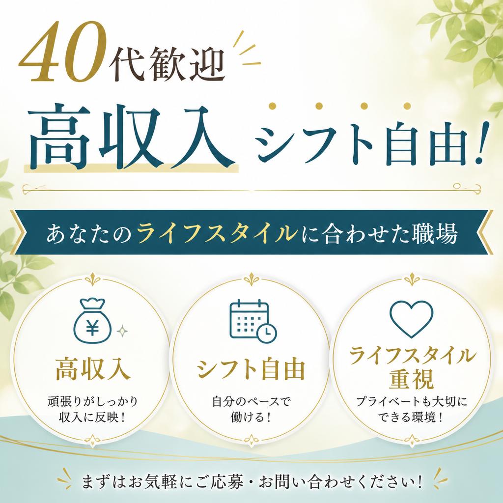 40代歓迎の高収入シフト自由！あなたのライフスタイルに合わせた職場